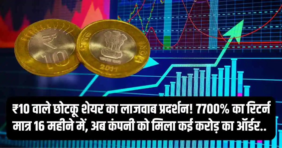₹10 वाले छोटकू शेयर का लाजवाब प्रदर्शन! 7700% का रिटर्न मात्र 16 महीने में, अब कंपनी को मिला कई करोड़ का ऑर्डर.. Penny Stock